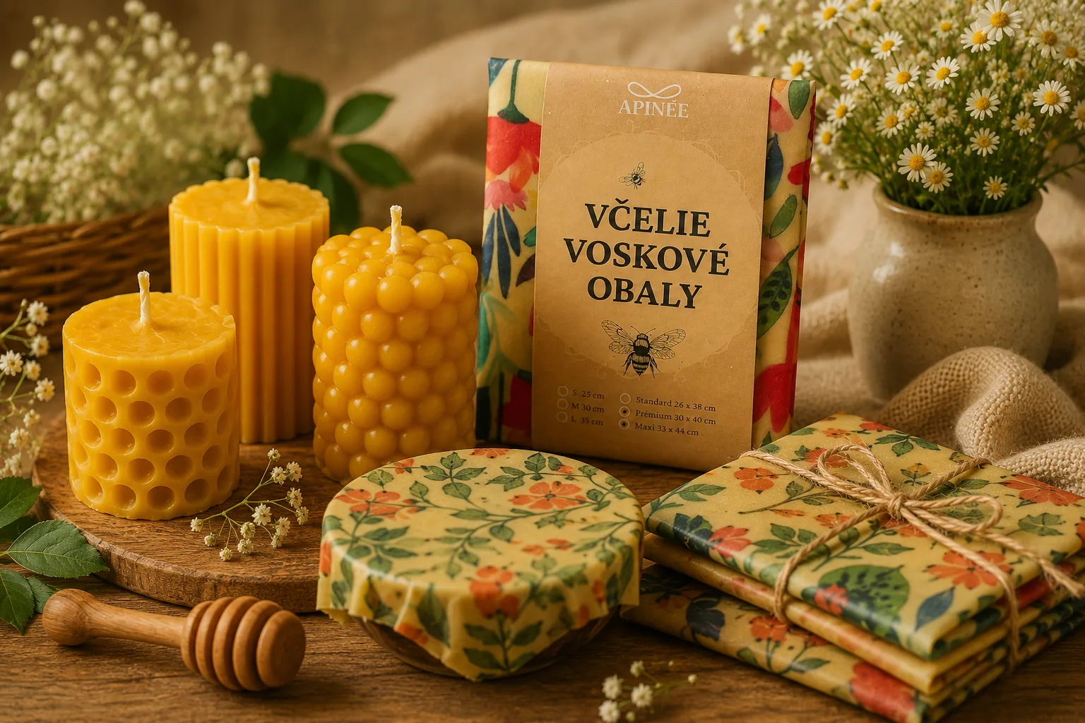 Sviečky zo včelieho vosku a včelie voskové obaly
